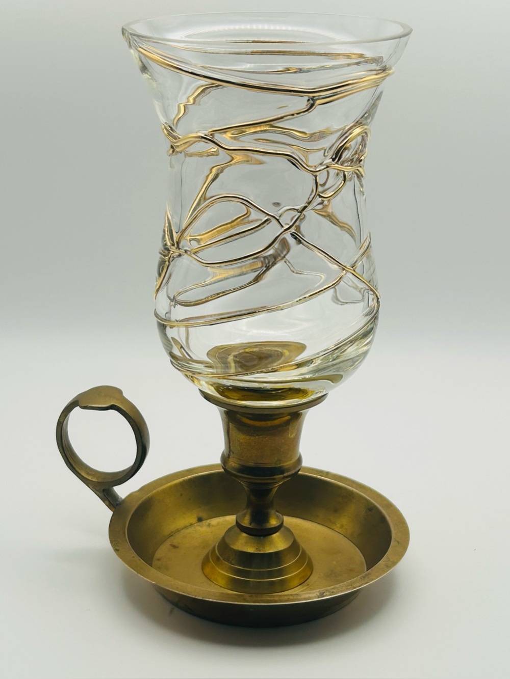 Vintage Brass Hurricane Candle Holder | Gold Swirl Glass Chimney, Chamberstick